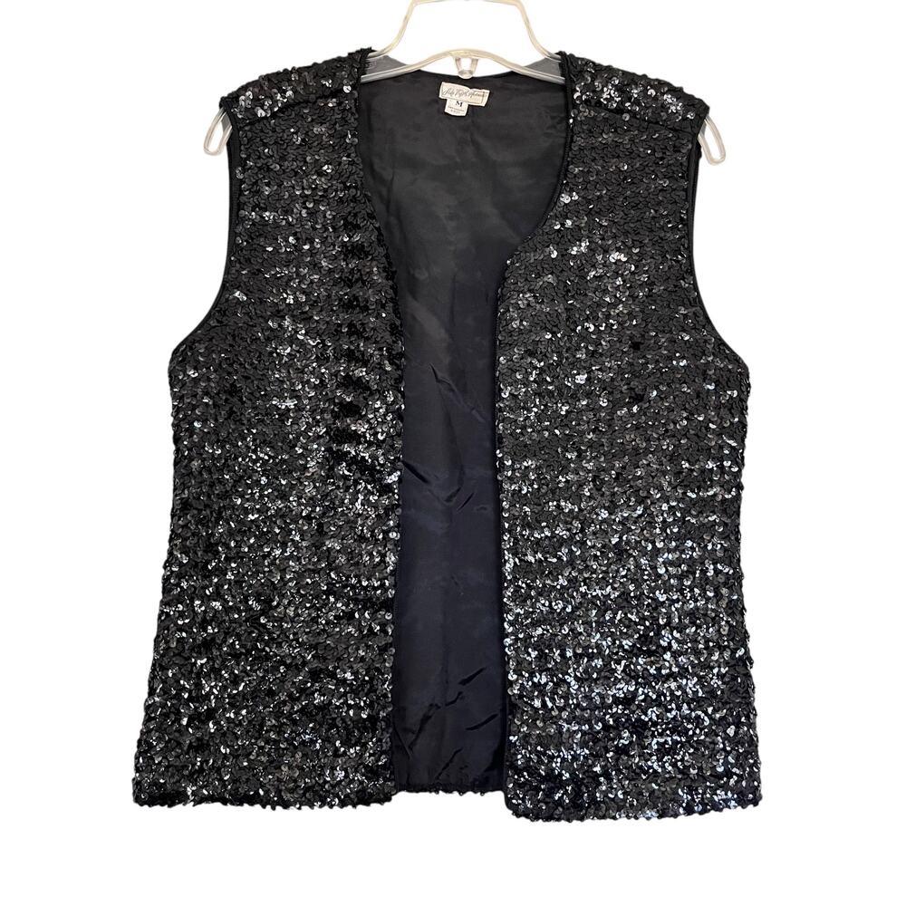 Saks Fifth Avenue Vintage Black Sequin Embellished Sleeveless Vest Size Medium